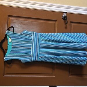 Dressbarn-Blue, yellow, aqua striped A line, fitted waist knit dress Sz 4